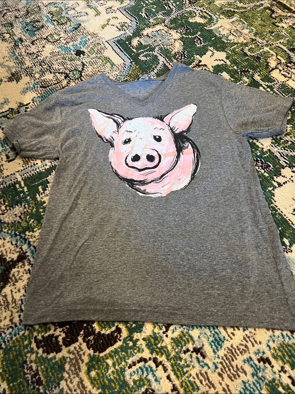 Kids Gray Short-Sleeve Tee with Pink Pig Graphic